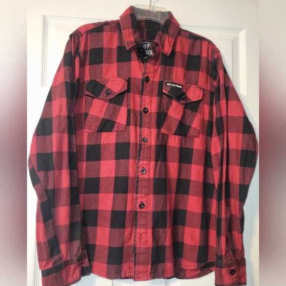 Hot‎ Leathers Men's Flannel Shirt Size Medium Red Black Buffalo Check - Picture 1 of 10